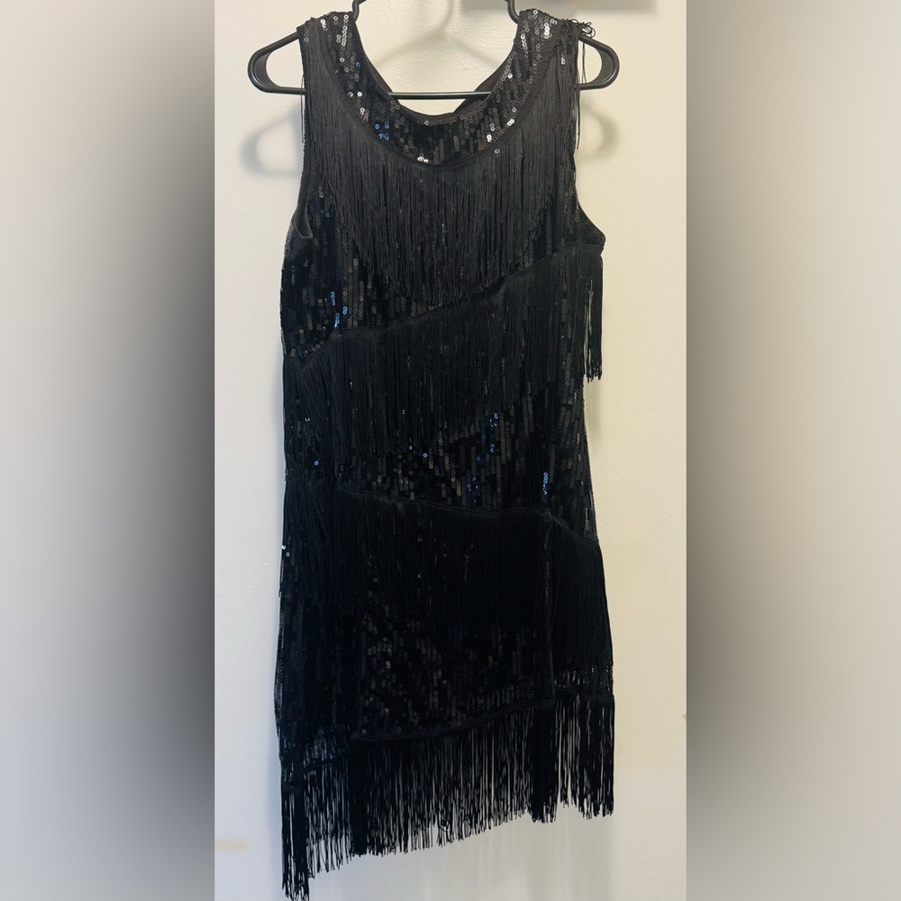 Black Fringe Sequin Kids Dress